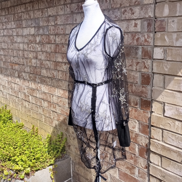 SHEIN Mesh Sheer Embellished Star Black Swim Cover-up Women Size Medium - Picture 4 of 12